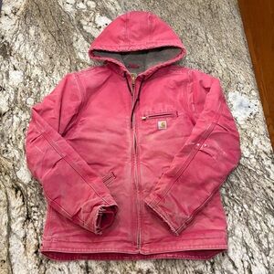 Vintage Women’s Pink Faded Carhartt Hooded Workwear Jacket